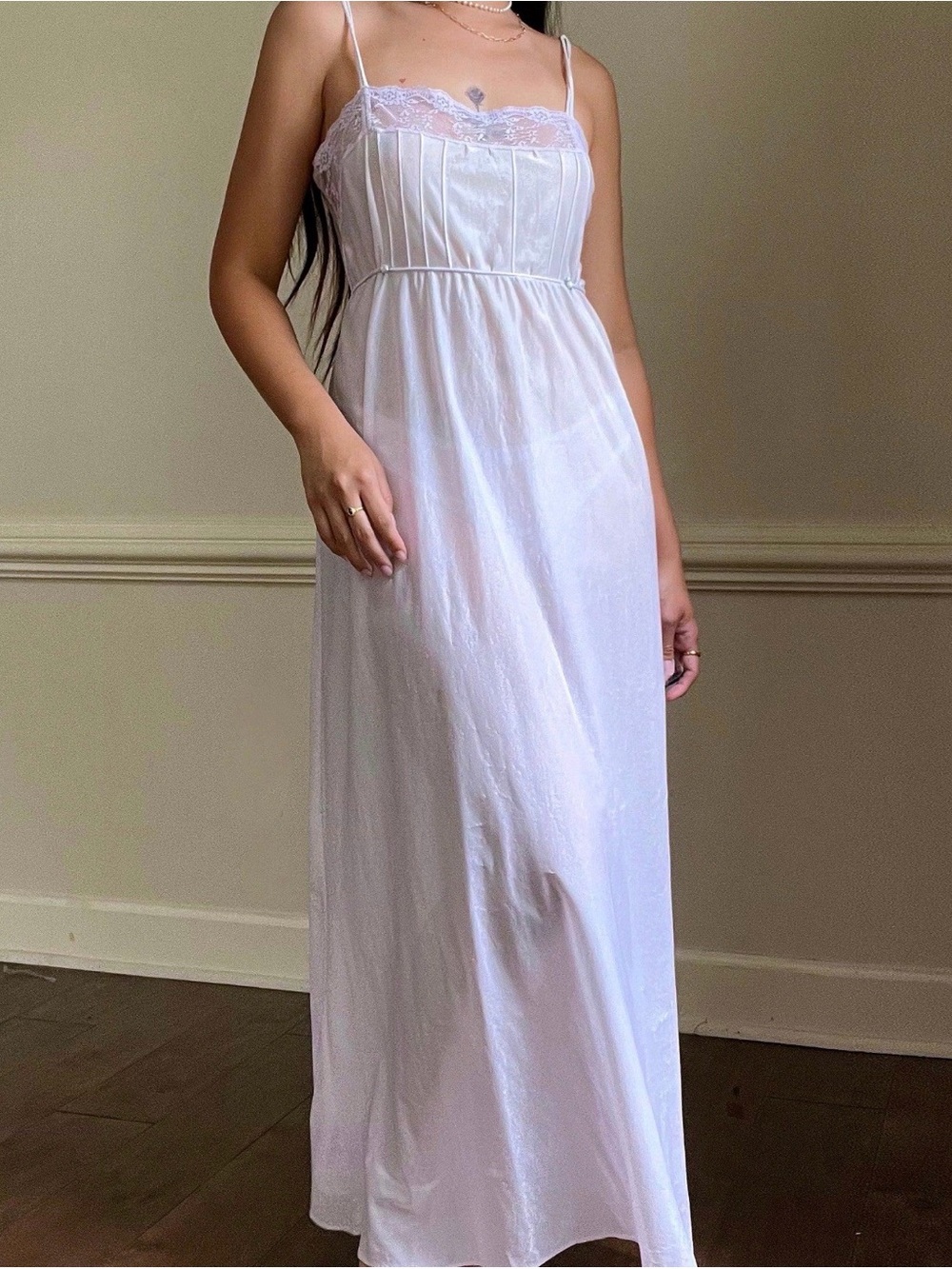 Vintage Lavender shimmer Lace-Trim Slip Dress